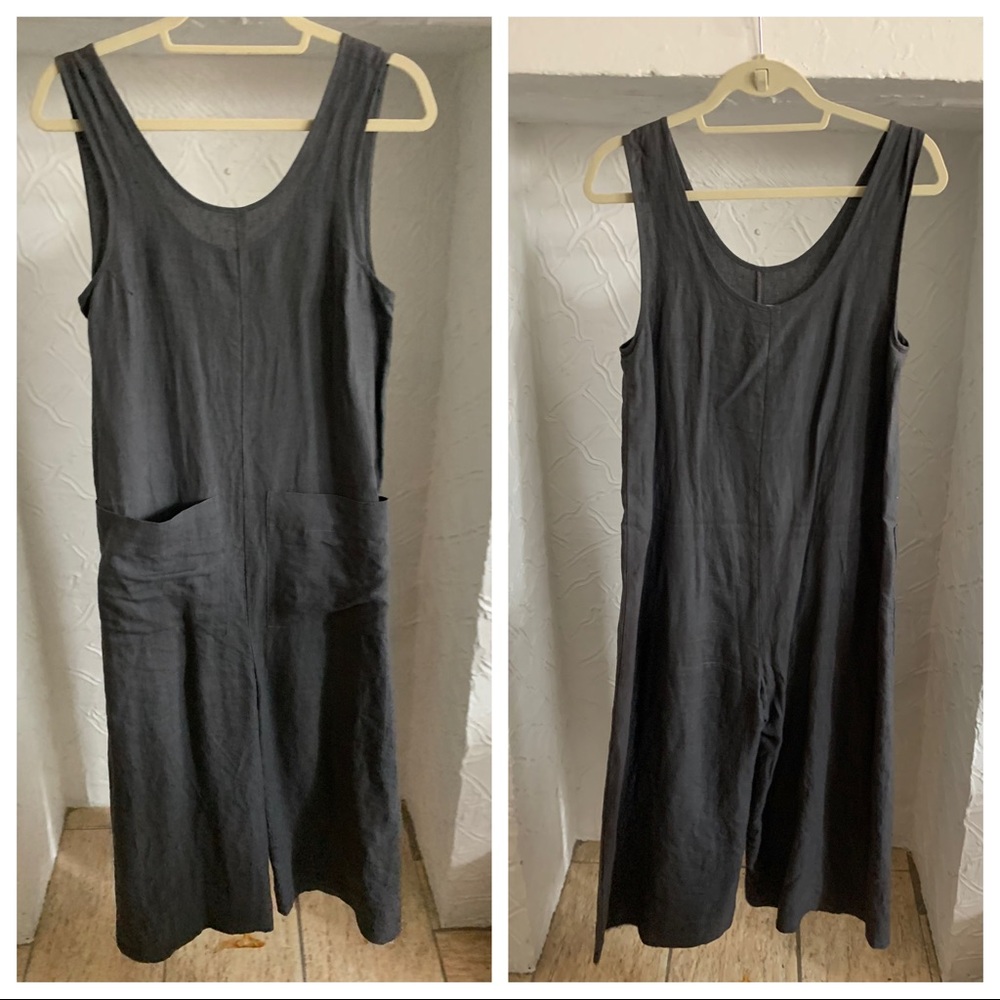 ilana kohn jumpsuit in charcoal linen, with pockets. size small